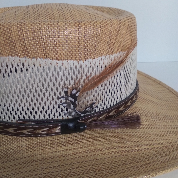 ANPA Handmade Men's  Brown/Tan Braided Leather Band Breathable Panama Style Hat - Picture 5 of 7